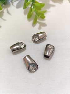 Ponteira com strass Níquel, abertura 7mm (2 un)