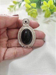 Pingente Oval com chatom Preto 45mm Níquel (un)