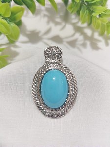 Pingente Oval com chatom Turquesa 45mm Níquel (un)