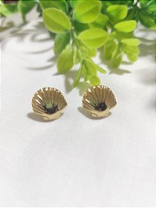 Brinco Concha 18mm Ouro, com argola embutida atrás (par)