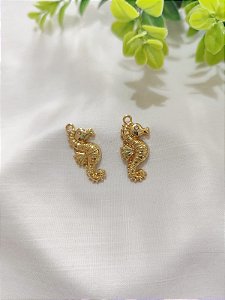 Pingente Cavalo Marinho com strass 30mm Ouro (un)