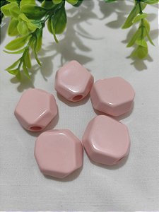 Conta Resina Geométrica 25mm Rosa Claro, furo 6mm (4un)