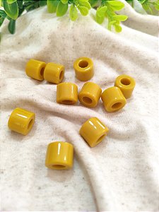 Conta de Resina Cilindro Mostarda 12mm, abertura 7mm (6un)