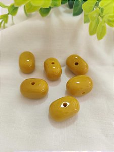 Conta de Resina 15mm Mostarda, furo3mm (4un)