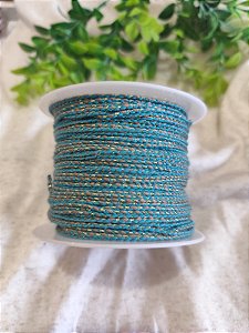 Cordão de Algodão Trançado 2mm Azul com dourado (metro)