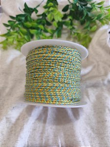 Cordão de Algodão Trançado 2mm Verde com dourado (metro)