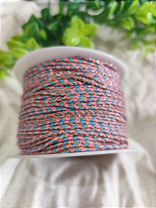 Cordão de Algodão Trançado 2mm Rosa com Azul (metro)