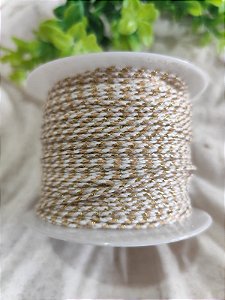 Cordão de Algodão Trançado 2mm Off White com dourado (metro)