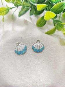 Pingente Concha Resinado Azul com Branco 15mm Níquel (un)