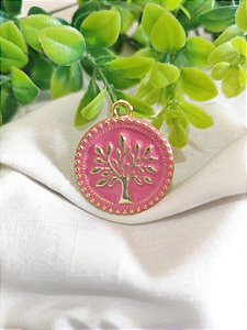 Pingente Árvore da Vida Resinado Pink Ouro (1un)