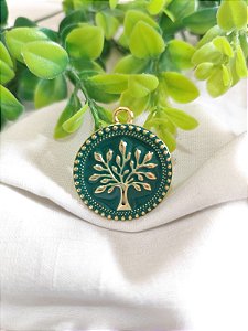 Pingente Árvore da Vida Resinado Verde Ouro (1un)