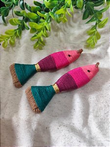 Pingente Peixe Artesanal Pink com Turquesa 11cm (un)