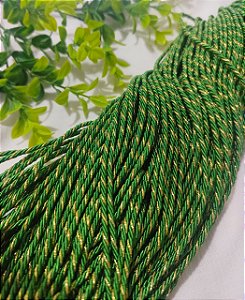 Cordão Marroquino Verde Bandeira com Dourado 3mm (mt)