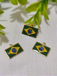 Pingente Bandeira do Brasil 17mm x 10mm Ouro (un)