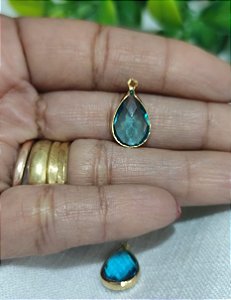 Pingente Gota Zircônia Azul 18mm Ouro (un)