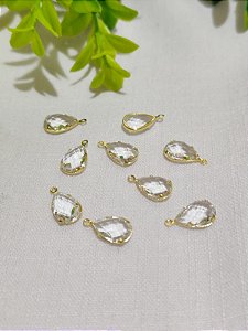 Pingente Gota Zircônia Branca 15mm Ouro (un)
