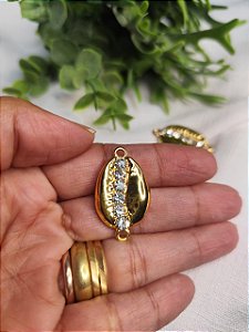 Entremeio Búzios 30mm Ouro, com strass  (un)
