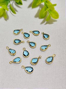 Pingente Gota Zircônia Azul 10mm Ouro (5un)