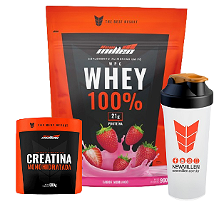 COMBO WHEY PROTEIN 100% 900GR + CREATINA 300GR PURA + COQUETELEIRA BRINDE
