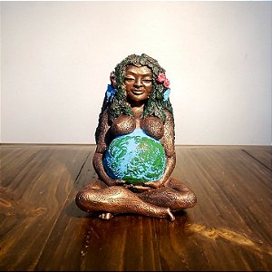 Estátua Deusa Gaia Mãe Terra em Resina 16cm – Acabamento Bronze Rústico