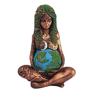 Estátua Deusa Gaia Pequena Bronze em Resina 14,5cm – Segurando o Planeta