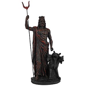 Estátua Deus Hades com Cérbero em Resina 30,5cm – Senhor do Submundo