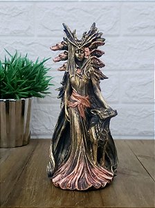 Estátua Deusa Hécate em Resina 23cm – Deusa da Alta Magia e Proteção - Modelo: Dourado