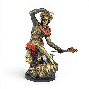 Estátua Deus Hermes em Resina 20cm – Dourada com Detalhes em Vermelho