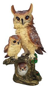 Estátua Coruja Ancestral e Filhote em Resina – 26cm