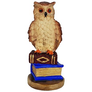 Estatueta Coruja nos Livros em Resina – Guardiã do Grimório e Conhecimento Oculto