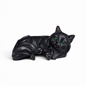 Estatueta Gato Preto Deitado em Resina – Familiar Místico e Guardião de Energias