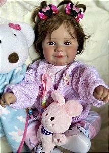 BEBÊ REBORN LOUISE TODA  EM SILICONE COM PELÚCIA DE BRINDE