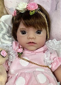 BEBÊ REBORN SILICONE SÓLIDO JEZABEL REALISTA BEM MOLINHA MAMA E FAZ XIXI