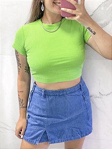 Cropped manguinha canelado