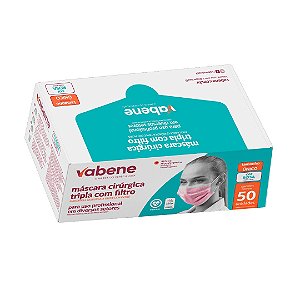 Mascara Cirurgica Tripla com Filtro TNT Rosa 50un Vabene