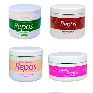 KIT COM 1 REMOVEDOR DE CUTÍCULAS 500 GR + 1 CREME PARA MÃOS E PÉS UREIA 500 GR + 1 CREME ESFOLIANTE AMENDÔA 500 GR + 1 PARAFINA 250 GR