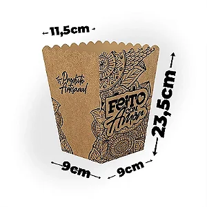Caixa Kraft para Pipoca e Salgadinhos Feito com Amor G (9x23,5x11,5cm) - Pacote com 50 unidades