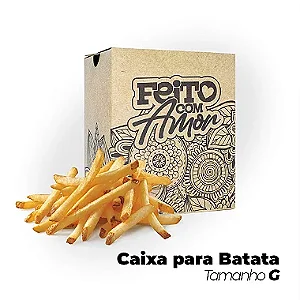 Caixa Delivery para Fritas Feito com Amor G (10x8x12cm) com Respiro - Pacote com 50 unidades