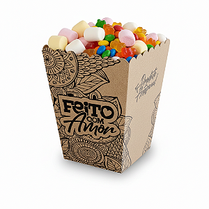Caixa Kraft para Pipoca e Salgadinhos Feito com Amor P (4,5x6x9,5cm) - Pacote com 50 unidades