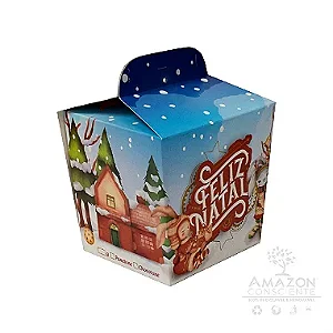 Caixa para Panetone Feliz Natal (13x13x14,5cm) - Pacote com 50 unidades