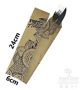 Porta Talher Kraft Feito com Amor (24X6cm) - Pacote com 50 unidades