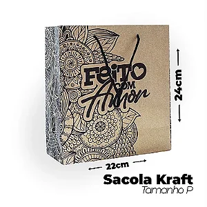 Sacola Kraft Feito com Amor P (22x24x9cm) - Pacote com 50 unidades