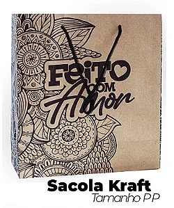 Sacola Kraft Feito com Amor PP (15x18,5x7cm) - Pacote com 50 unidades