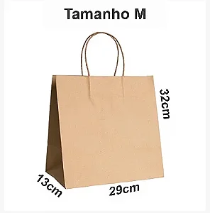 Sacola Kraft com Alça Torcida  M (29x32x13cm) - Pacote com 50 unidades