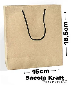 Sacola Kraft PP com Alça Nylon (15x18,5x7cm) - Pacote com 50 unidades