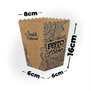 Caixa Kraft para Pipoca e Salgadinhos Feito com Amor M (6x16x8cm) - Pacote com 50 unidades
