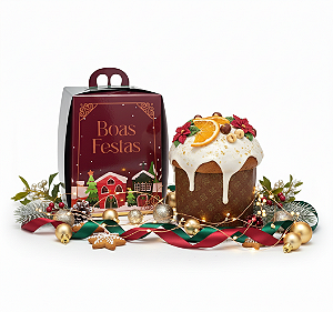 Caixa para Mini Panetone/Torta de Natal "Boas Festas" (10x12.5x10cm)