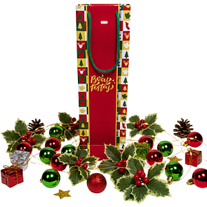 Sacola para Vinho de Natal "Boas Festas" (11.9x10.8x40cm)
