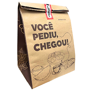 Saco Kraft Você Pediu Chegou "Surpresas deliciosas" M (22x32x17.5cm) - Pacote com 50 unidades