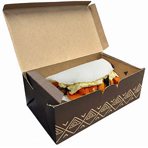 Caixa Kraft Multiuso Delivery "Surpresas Deliciosas" 21,5x12,3x7,5cm - Pacote com 50 unidades